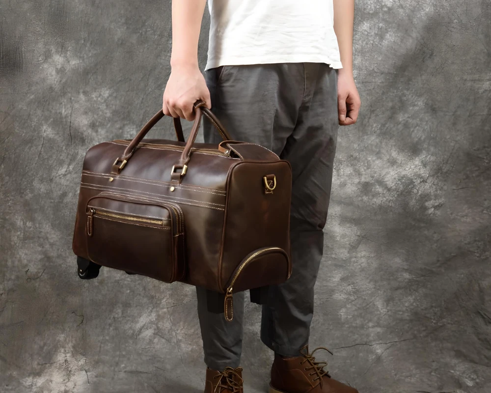 leather carry on with wheels